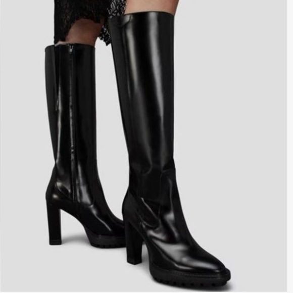 All Saints Black Leather Knee-High Boots - Picture 1 of 14